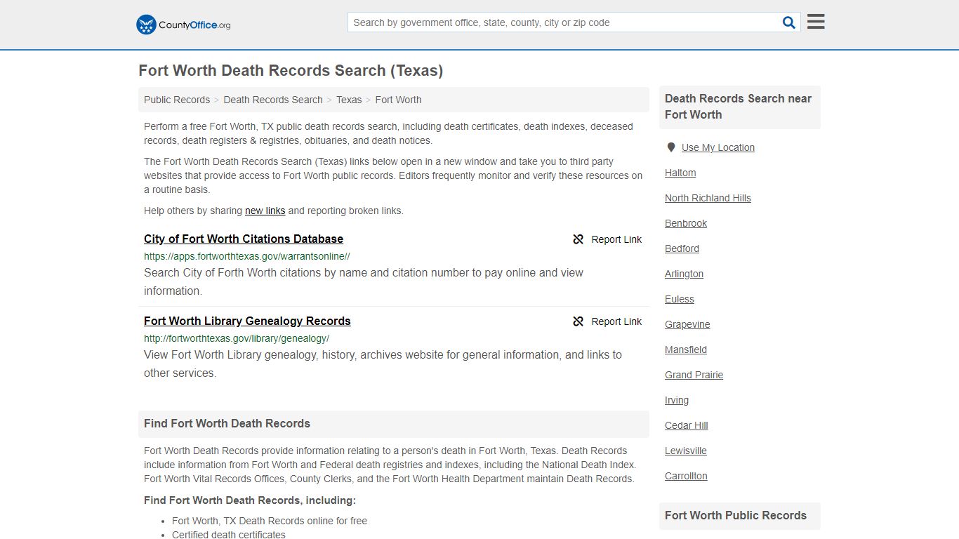 Death Records Search - Fort Worth, TX (Death Certificates ...